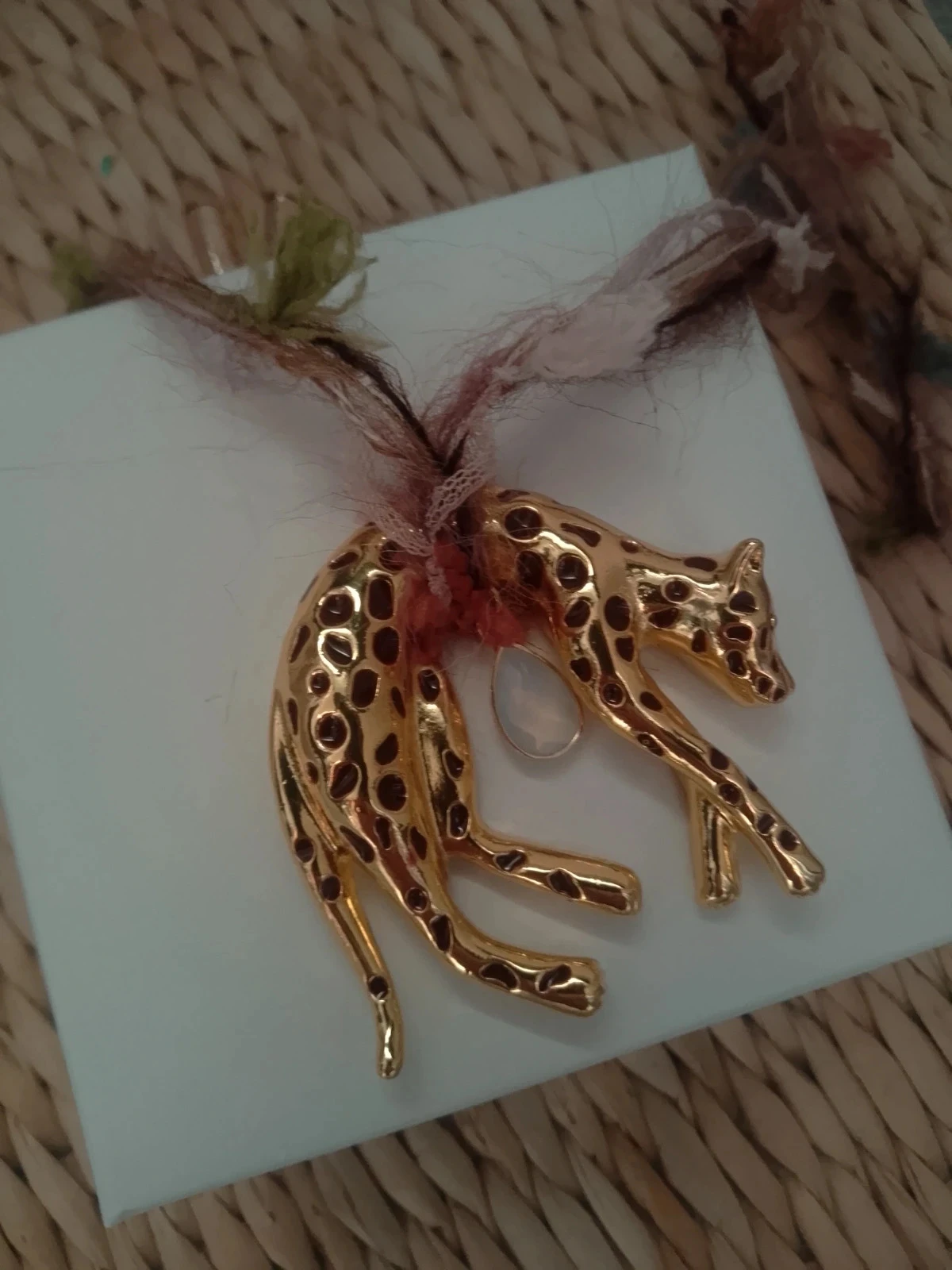 Collier guépard pierre opaline et ruban d'attache bohème – photo 3